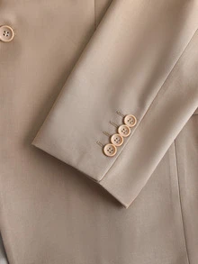 Officeau Men's 3pcs Champagne Peak Lapels Luxury Suits, Blazer & Double-Breasted Waistcoat & Pants Set, For Formal Business/ Office/ Wedding - Champagne - View 10