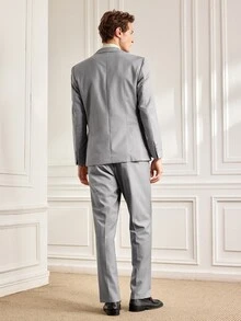 Officeau 男士 4 件組淺灰色婚禮西裝套裝，西裝外套 & 背心 & 長褲 & 領帶，適用於新郎/伴郎/賓客/正式商務場合 - 淺灰色 - 查看 4