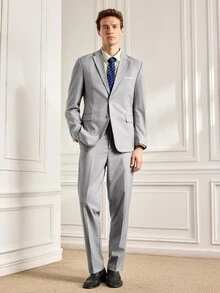 Officeau 男士 4 件組淺灰色婚禮西裝套裝，西裝外套 & 背心 & 長褲 & 領帶，適用於新郎/伴郎/賓客/正式商務場合 - 淺灰色 - 查看 3