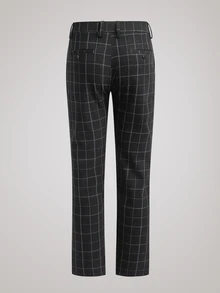 Officeau Men's Old Money Black Plaid Straight Leg Suit Pants, For Business Formal/ Evening - Black - View 4