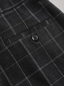 Officeau Men's Old Money Black Plaid Straight Leg Suit Pants, For Business Formal/ Evening - Black - View 8