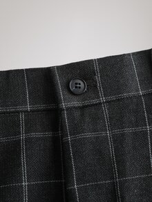 Officeau Men's Old Money Black Plaid Straight Leg Suit Pants, For Business Formal/ Evening - Black - View 5