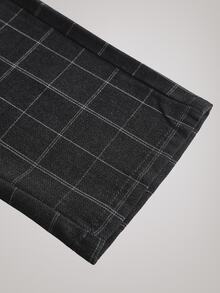 Officeau Men's Old Money Black Plaid Straight Leg Suit Pants, For Business Formal/ Evening - Black - View 7