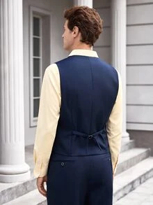 Officeau Men's 2pcs Grey Wedding Suits, Blazer And Pants, For Groom/ Groomsman/ Guest/ Formal Business - Navy Blue - View 8