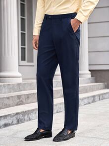 Officeau Men's 2pcs Grey Wedding Suits, Blazer And Pants, For Groom/ Groomsman/ Guest/ Formal Business - Navy Blue - View 6
