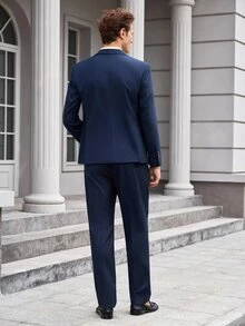 Officeau Men's 2pcs Grey Wedding Suits, Blazer And Pants, For Groom/ Groomsman/ Guest/ Formal Business - Navy Blue - View 4