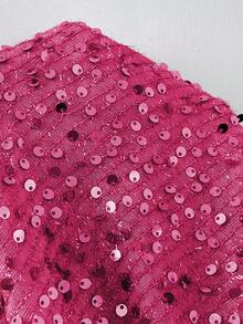 SHEIN Belle Gaun Maxi Wanita Ukuran Besar Warna Polos dengan Leher Asimetris dan Hiasan Payet, Bagian Depan Pendek dan Belakang Panjang Tanpa Lengan - Hot Pink - View 4