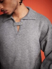 ROMWE MEN Essentials Men's Solid Color Casual Versatile Daily Wear Long Sleeve Sweater - Grey - View 7
