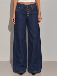 Zerodot Women Dark Wash Denim Embroidered Jeans Casual Daily Fall Pre Fall - Dark Wash - View 2