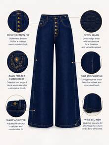 Zerodot Women Dark Wash Denim Embroidered Jeans Casual Daily Fall Pre Fall - Dark Wash - View 8