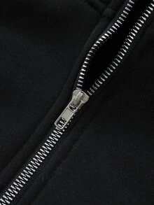 ROMWE MEN Street Life Men's Letter Pattern Contrast Color Zipper Casual Daily Hoodie Sweatshirt - Black - View 6