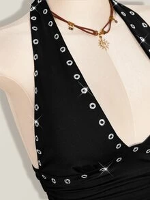 SHEIN ICON 萬聖節女款掛脖露背黑色娃娃裝背心 - 黑色 - 查看 11