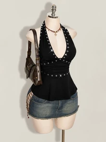 SHEIN ICON 萬聖節女款掛脖露背黑色娃娃裝背心 - 黑色 - 查看 8