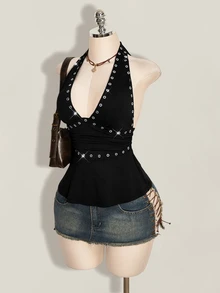 SHEIN ICON 萬聖節女款掛脖露背黑色娃娃裝背心 - 黑色 - 查看 14