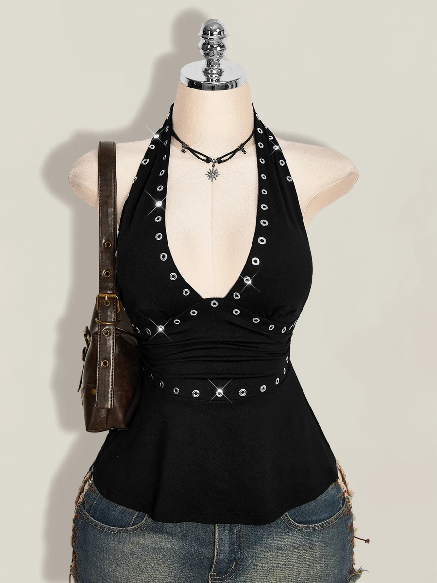 SHEIN ICON 萬聖節女款掛脖露背黑色娃娃裝背心