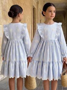 SHEIN Kids Tween Girl Tween Girls Dresses Spring And Summer Korean Edition Fashion Short Sleeved Forest Style Western Style Top Paired Simple To Comfort - Multicolor - View 5