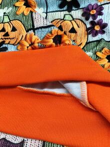 EMERY ROSE Sweatshirt Wanita Motif Halloween, Model Retro Patchwork Hantu Kelelawar Bunga Lengan Panjang Kasual untuk Musim Gugur - MultiWarna - View 6