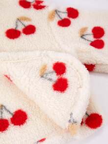 Tween Girls' Fuzzy Short Open Front Long Sleeve Jacket Coat Fleece All-Over Cherry Print Winter Outwear School Student Red And White Cute Cool Girl - Apricot - View 9