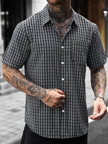 Manfinity CasualCool 男士度假格紋單排扣短袖口袋襯衫 - 彩色 - 查看 6