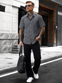Manfinity CasualCool 男士度假格紋單排扣短袖口袋襯衫 - 彩色 - 查看 5