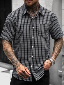 Manfinity CasualCool 男士度假格紋單排扣短袖口袋襯衫 - 彩色 - 查看 3