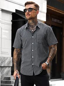 Manfinity CasualCool 男士度假格紋單排扣短袖口袋襯衫 - 彩色 - 查看 1