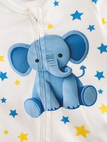 Cozy Pixies Newborn Baby Pajamas Cartoon Elephant Pattern Knitted Round Neck Long Sleeve Bodysuit And Pants 2pcs Pieces Set Loungewear - Blue - View 8