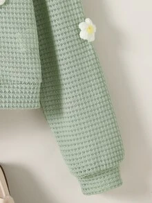 SHEIN Tween Girls Jacket Fall Clothes Back To School Fall Casual Holiday Travel Grey Long Sleeve Floral Knit Cardigan - Green - View 6