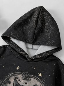 SHEIN Women's Black Long-Sleeve Hooded Sweatshirta New Arrival For The Halloween And Autumn/Winter Season. - Multicolor - View 3
