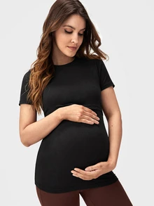SHEIN Maternity Solid Nursing Tee World Cup - Black - View 5