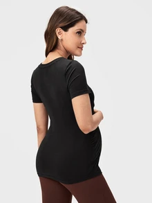 SHEIN Maternity Solid Nursing Tee World Cup - Black - View 2