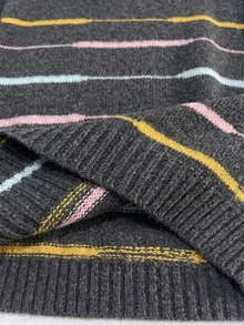 SHEIN Sweater Pullover Longgar Lengan Panjang Kasual Serbaguna Leher Bulat Bergaris Warna Blok untuk Wanita, Cocok untuk Dipakai di Musim Gugur/Musim Dingin. - Grey - View 8