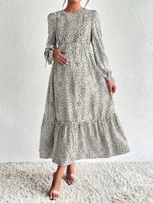 SHEIN 孕婦哺乳洋裝 白色印花圓領 秋季 嬰兒洗禮會/洗禮客賓服 哺乳友善 優雅休閒性感 - 白色 - 查看 7