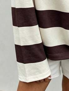 SHEIN LUNE Women's Autumn/Winter Basic Striped Colorblock Patchwork Round Neck Long Sleeve Blouse Suitable For Back To School, Travel, Street Style And Casual Occasions - Multicolor - View 3