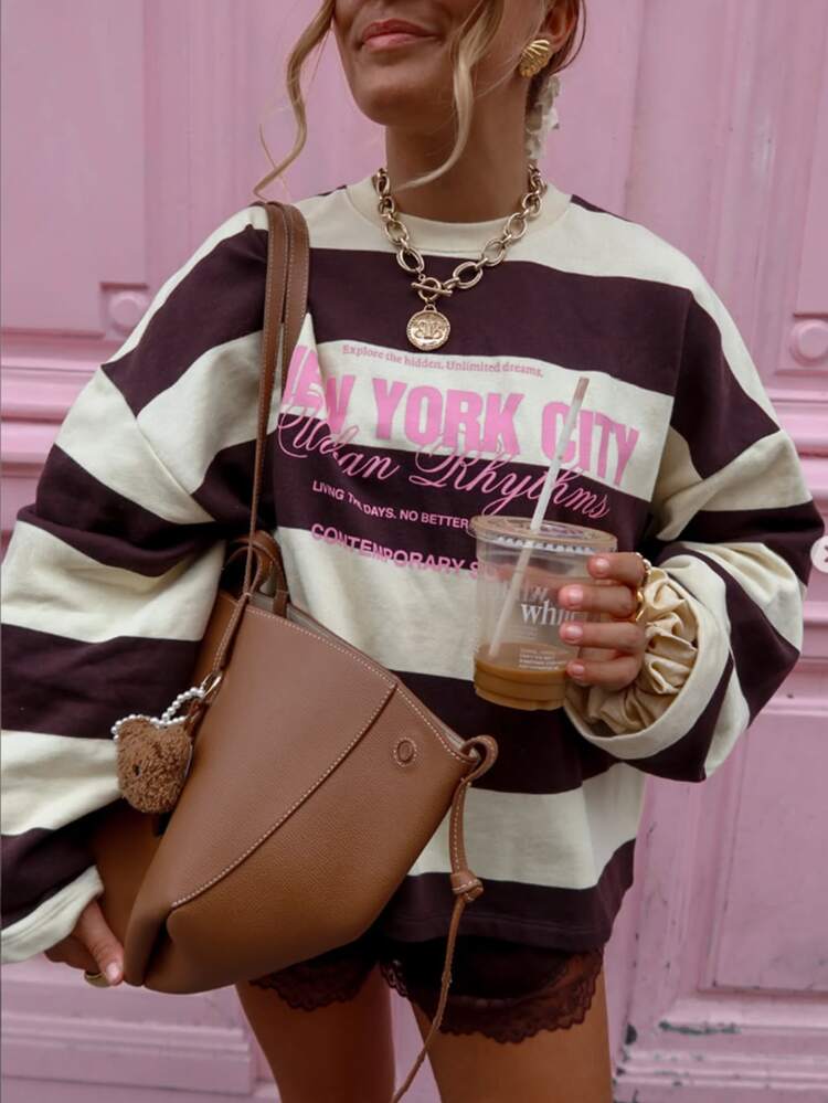 Glamine Women's Autumn/Winter Basic Striped Colorblock Patchwork Round Neck Long Sleeve Blouse Suitable For Back To School, Travel, Street Style And Casual Occasions - Multicolor - View 4