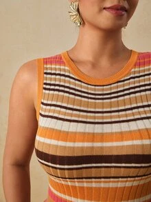 Travachic 大尺碼女款焦橙色圓領無袖修身針織洋裝，適合秋季正式場合、婚禮賓客、度假休閒，80年代 90年代風格 - 彩色 - 查看 8