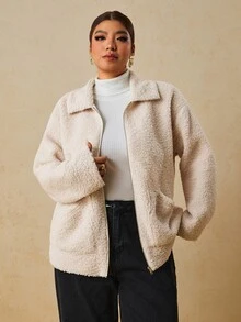 Travachic Plus Size Fashion Casual Gothic Western Autumn/Winter Jacket White Office Teacher Club - Apricot - View 4