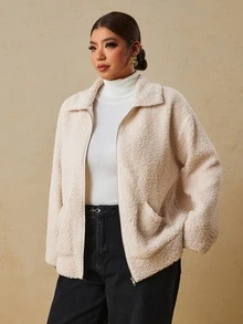 Travachic Plus Size Fashion Casual Gothic Western Autumn/Winter Jacket White Office Teacher Club - Apricot - View 3