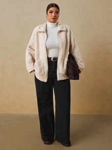 Travachic Plus Size Fashion Casual Gothic Western Autumn/Winter Jacket White Office Teacher Club - Apricot - View 7