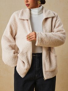 Travachic Plus Size Fashion Casual Gothic Western Autumn/Winter Jacket White Office Teacher Club - Apricot - View 6