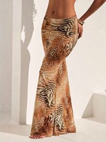 Travachic Plus Size Women's Vintage Sexy Leopard Print Mermaid Skirt Vacation Beach Brown Autumn - Multicolor - View 7
