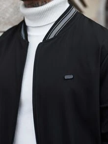 Manfinity CasualCool Men's Casual Versatile Contrast Color Striped Long Sleeve Jacket, Autumn/Winter - Black - View 4