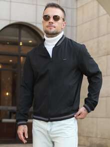 Manfinity CasualCool Men's Casual Versatile Contrast Color Striped Long Sleeve Jacket, Autumn/Winter - Black - View 1