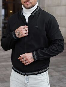 Manfinity CasualCool Men's Casual Versatile Contrast Color Striped Long Sleeve Jacket, Autumn/Winter - Black - View 2