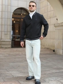 Manfinity CasualCool Men's Casual Versatile Contrast Color Striped Long Sleeve Jacket, Autumn/Winter - Black - View 5