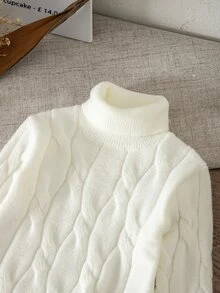SHEIN 少女純色修身休閒立領針織秋季毛衣 - 白色 - 查看 5
