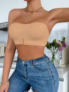 SHEIN Women's Front Closure Padded Push-Up Bra - Camel - View 6