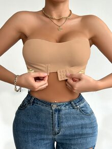 SHEIN Women's Front Closure Padded Push-Up Bra - Camel - View 2