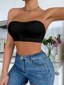 SHEIN Women's Front Closure Padded Bra, Black Strapless Bra - Black - View 4