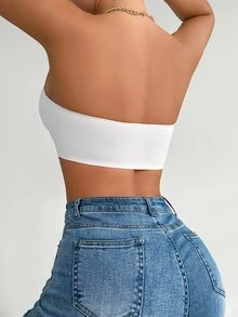 SHEIN 女款純色鈕扣式聚攏罩杯休閒日常無肩帶內衣 - 白色 - 查看 3